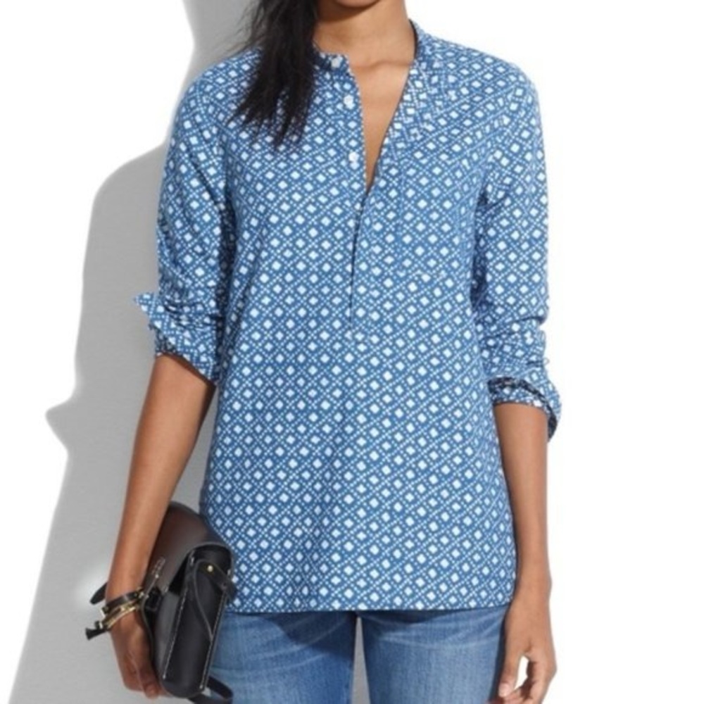 Madewell Chambray Denim Floralstamp Popover Tunic Top Small